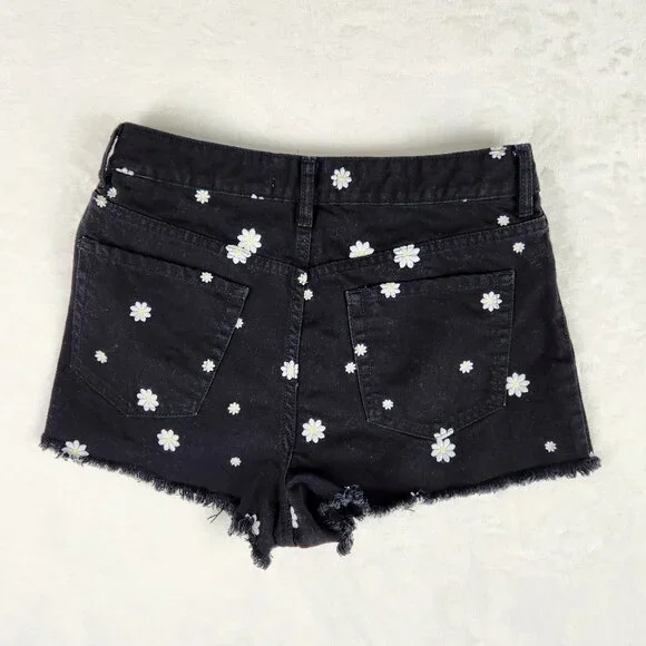 PacSun Daisy Embroidery High Rise Denim Festival Shorts Size 28 Black - Picture 2 of 12